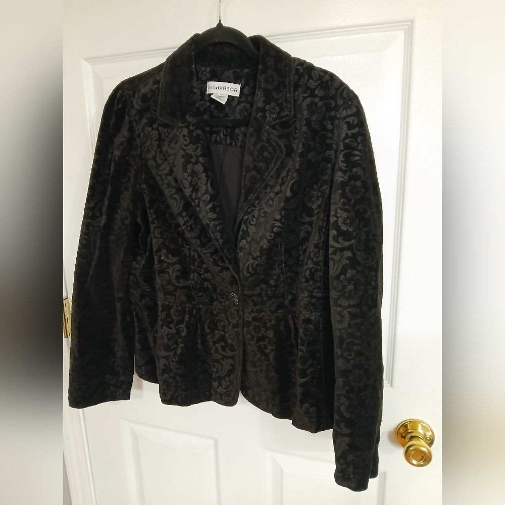 🔹️Sag Harbor Vintage Black Velvet Blazer Size 12 Old Money Heritage Career